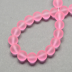 Chapelets de perles en verre transparent, mat, ronde, perle rose, 12mm, Trou: 1.3~1.6mm, Environ 70 pcs/chapelet, 31.4 pouce