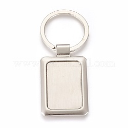 Zinc Alloy Cabochon Settings Keychain, with Iron Ring, Rectangle, Platinum, Tray: 22x32mm, 75mm, 49x29.5x3mm, 1pc/box