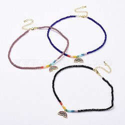 Стеклянные бусы подвески ожерелья, с латунными подвесками из микропаве из циркония и латунными застежками из лобстера, радуга, разноцветные, 12.9 дюйм (33 см)