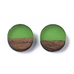 Кабошоны из смолы и дерева, плоско-круглые, зеленый лайм, 10x2.5~4 мм