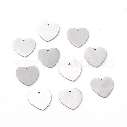 304 Stainless Steel Pendants, Double Side Drawbench, Stamping Blank Tag, Heart, Stainless Steel Color, 14x15x1mm, Hole: 1.2mm