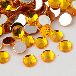 Taiwan Acrylic Rhinestone Cabochons, Flat Back and Faceted, Half Round/Dome, Goldenrod, 18x5mm