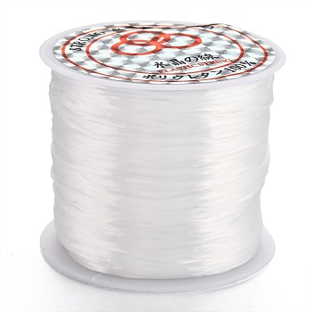 Cuerda de cristal elástica plana, Hilo de cuentas elástico, para hacer la pulsera elástica, teñido, blanco, 0.8mm, alrededor de 65.61 yarda (60 m) / rollo