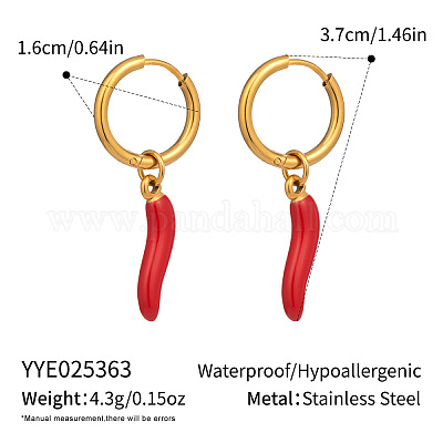 Женские серьги-кольца из нержавеющей стали с красной эмалью и перцем чили DZ8170-2-1