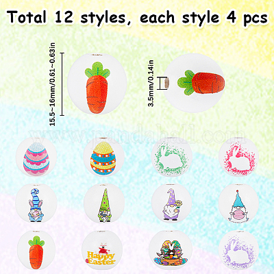 48 шт. 12 стиля деревянных бусин с пасхальным принтом WOOD-SC0001-61-1