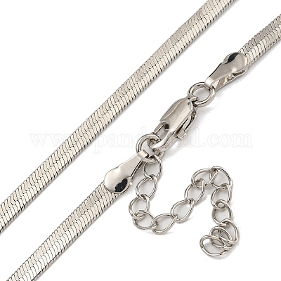 女性用真鍮フラットスネークチェーンネックレス プラチナメッキ 17.91