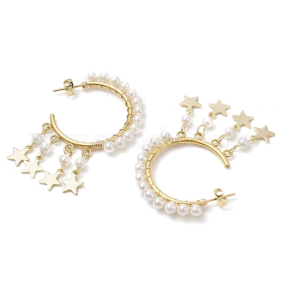 Серьги-гвоздики с жемчугом в форме звезды EJEW-JE06186-01-1