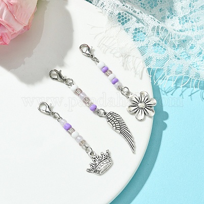 Украшения из сплава цветов/короны/крыльев и стеклянные подвески HJEW-YW00005-1