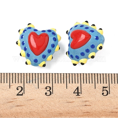 Запекаемые стеклянные бусины с рисунком в виде сердца LAMP-V001-09E-1