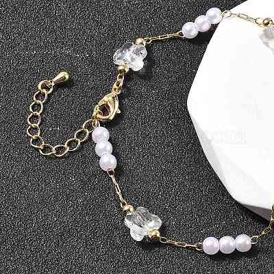 Браслеты-цепочки из латуни и стекла для женщин BJEW-F517-02G-01-1