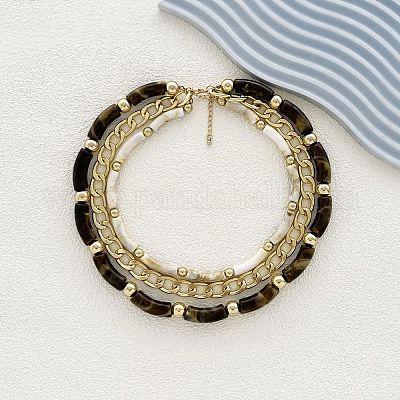 Ожерелья из изогнутой трубки из смолы и витой цепочки из пластика и сплава в один слой NJEW-Q038-02G-1
