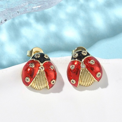 Серьги-гвоздики из латуни с микропаве из кубического циркония EJEW-F383-04G-1