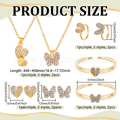 Комплект украшений из стразов в форме сердца-бабочки SJEW-HY0001-14-1