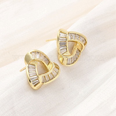 Треугольные серьги-гвоздики из латуни с микропаве из прозрачных кубических цирконий EJEW-F373-01G-1