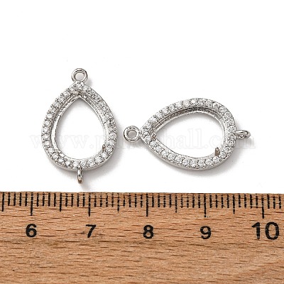 Каплевидные латунные микропаве из прозрачных кубических цирконий с коннектором и оправой из кабошона KK-NH0007-01P-1