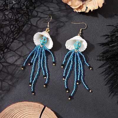 3 пара серег-подвесок из нержавеющей стали 304 с синтетической бирюзой EJEW-MZ00530-1