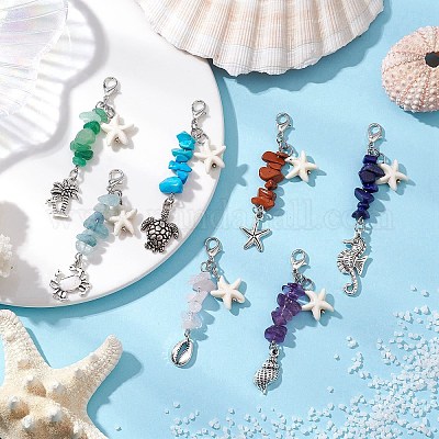 Чакра натуральные и синтетические драгоценные камни кулон морская звезда украшение HJEW-JM03004-1