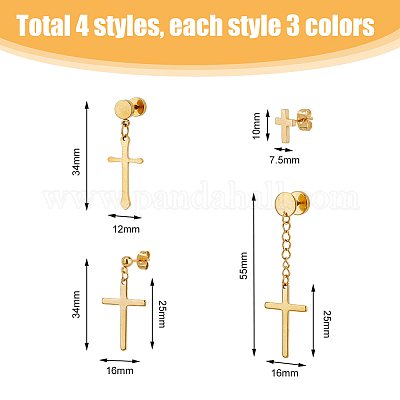 24 шт. 12 серьги-гвоздики из нержавеющей стали с крестообразными штифтами из нержавеющей стали 304 для женщин и мужчин EJEW-FI0002-06-1