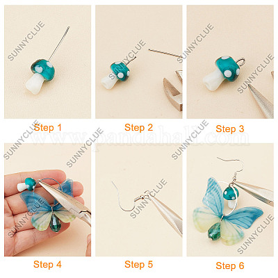 SUNNYCLUE 1 Box DIY 10 Pairs Fabric Butterfly Dangle Earring
