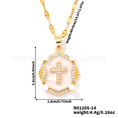 Блестящие ретро-латунные подвески с микропаве из прозрачных кубических цирконий в форме овала с крестом и эмалью YR4811-2-1
