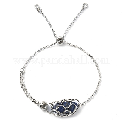 Браслеты-слайдеры из натурального лазурита со звеньями в виде пули BJEW-JB09901-03-1