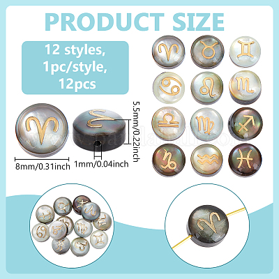 12 шт. 12 стиля натуральных черных бусинок-ракушек с золотой эмалью SSHEL-BC0001-32-1