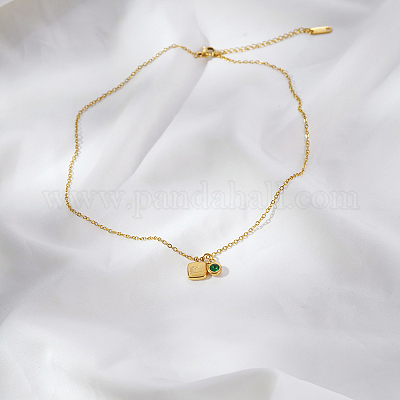 Женские подвески-ожерелья из нержавеющей стали с зеленым кубическим цирконием и камнем зодиака Близнецы ZA6688-1-1