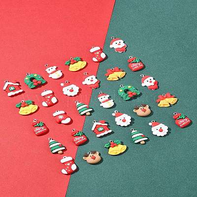 48шт 12 стиля рождественская тема непрозрачные подвески из смолы RESI-FS0001-73-1