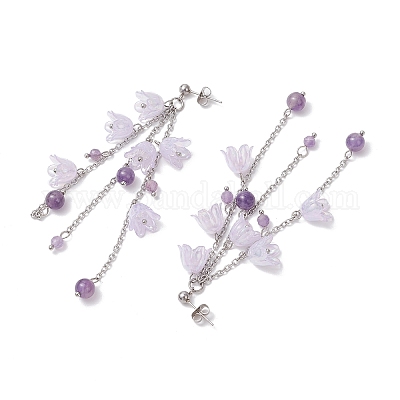 Серьги-гвоздики с кисточками из акрила EJEW-TA00648-01-1