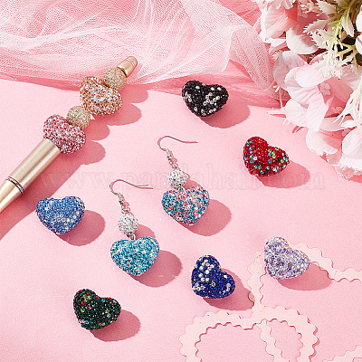 10 шт. 10-цветные бусины из полимерной глины ручной работы в форме сердца со стразами CLAY-PH0001-90-1