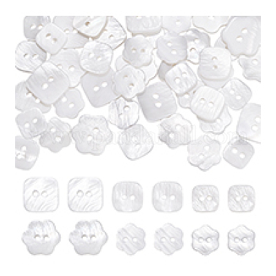 60 шт. 6 стиля 2-дырочные натуральные ракушечные пуговицы BUTT-PH0001-48-1