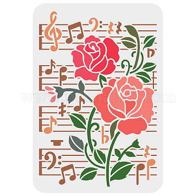 Wholesale FINGERINSPIRE Music Rose Stencil 29.7x21cm Plastic PET