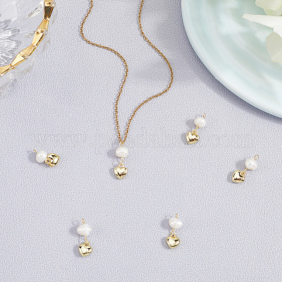 6 шт. подвеска в форме сердца из латуни и натурального жемчуга KK-BBC0019-31-1