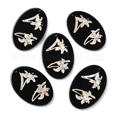 Непрозрачные акриловые подвески с цветочным узором BACR-D001-01G-1