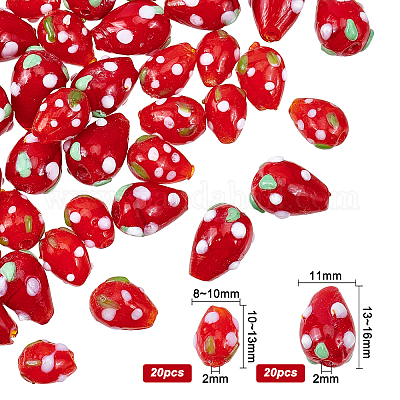 40Pcs Handmade Lampwork 3D Strawberry Beads, Strawberry