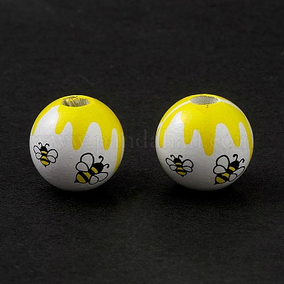 Набивные европейские бусины из натурального дерева WOOD-C015-09B-1