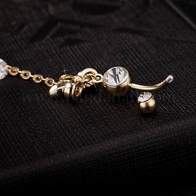 Ювелирные изделия для пирсинга настоящее 18k позолоченные латунные стразы бантом пупка AJEW-EE0001-67-1