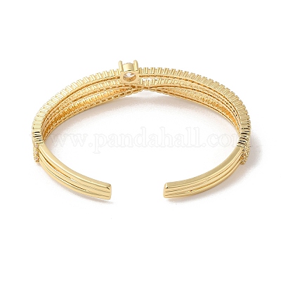 Прозрачный кубический цирконий крест-накрест браслет-манжета BJEW-R311-01G-1