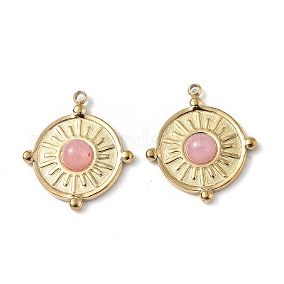 Подвески из натурального розового кварца с вакуумным покрытием pvd 201 из нержавеющей стали STAS-C064-VC888-1