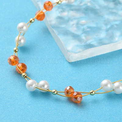 Браслеты из искусственного жемчуга и стеклянных бусин для женщин BJEW-S157-06L-1