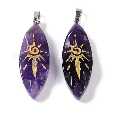 Подвески с золотыми солнечными узорами из натурального аметиста G-L524-14P-05-1