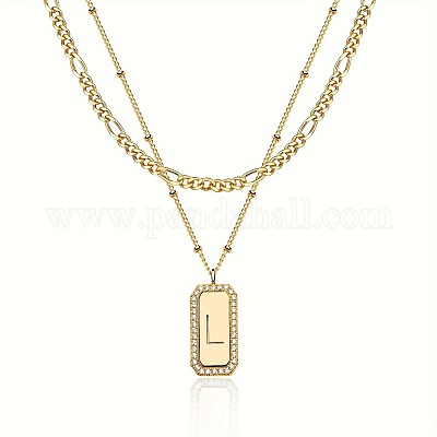 Латунный микропаве прозрачный кубический цирконий прямоугольник с инициалом подвеска двухслойные ожерелья для женщин FS-WG478B5-12-1