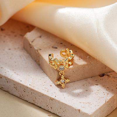 Элегантные геометрические серьги-каффы с латунным паве из прозрачных кубических цирконий IE4241-5-1