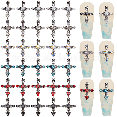 36 шт. 6 стиля крестообразных кабошонов из сплава со стразами MRMJ-CP0001-30B-1