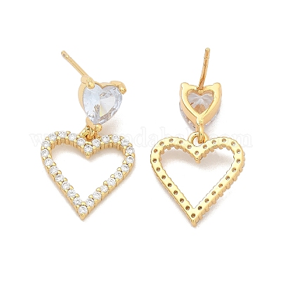 Серьги-гвоздики из латуни с микро-паве из прозрачного кубического циркония для женщин EJEW-C125-02G-1