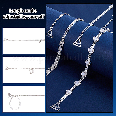 2 пара 2-х стилевых регулируемых латунных цепочек со стразами для бюстгальтера с нескользящей отделкой FIND-OC0004-10-1