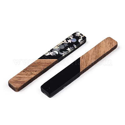 Большие подвески из непрозрачной смолы и орехового дерева RESI-N039-58A-1