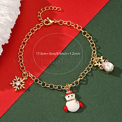 Рождественские браслеты с подвесками из латуни и кубическими циркониями LX6041-1