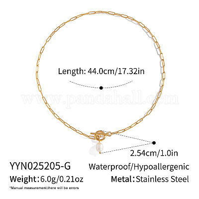 Модные ожерелья из натурального пресноводного жемчуга с подвеской из риса и нержавеющей стали 304 с цепочкой-скрепкой для женщин IT6943-1-1
