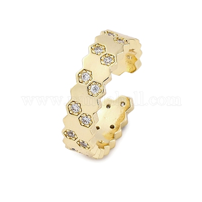 Латунные кольца-манжеты с микропаве и прозрачным цирконием для женщин&nbsp;LS-RJEW-S398-02G-1